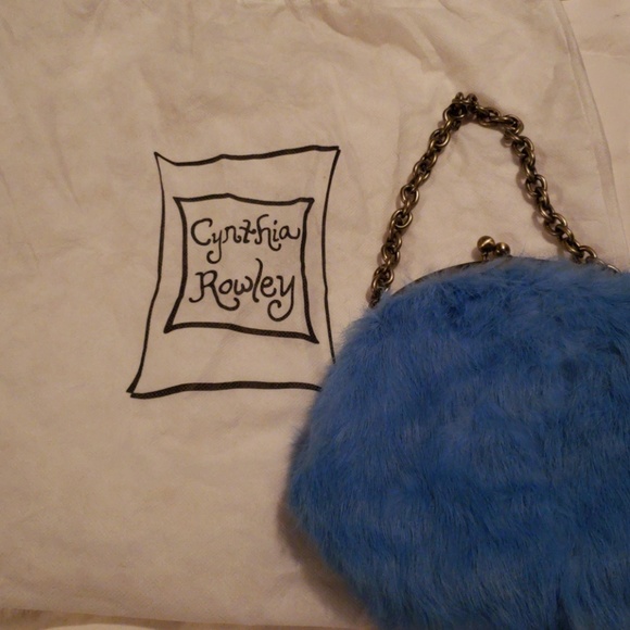 Cynthia Rowley Rabbit Fur Evening Bag Blue - Picture 2 of 3